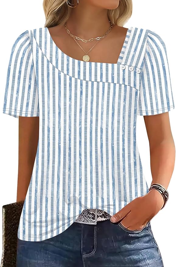 WIHOLL Womens Summer Tops Short Sleeve Shirts Square Neck Spring Outfits 2026 Fashion Clothing Blouses