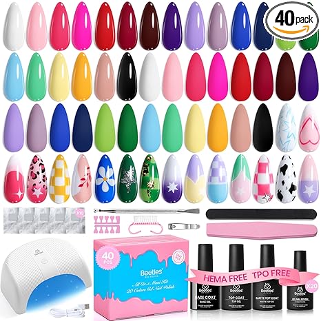 Beetles Deal Box Gel Nail Polish Kit with U V Light - 20 Colors Gel Polish 40 Pcs Mix & Muse Nail Kit with TPO & HEMA Free Base and Top Coat DIY Nails Supplies Home Salon Manicure Set Gifts for Women